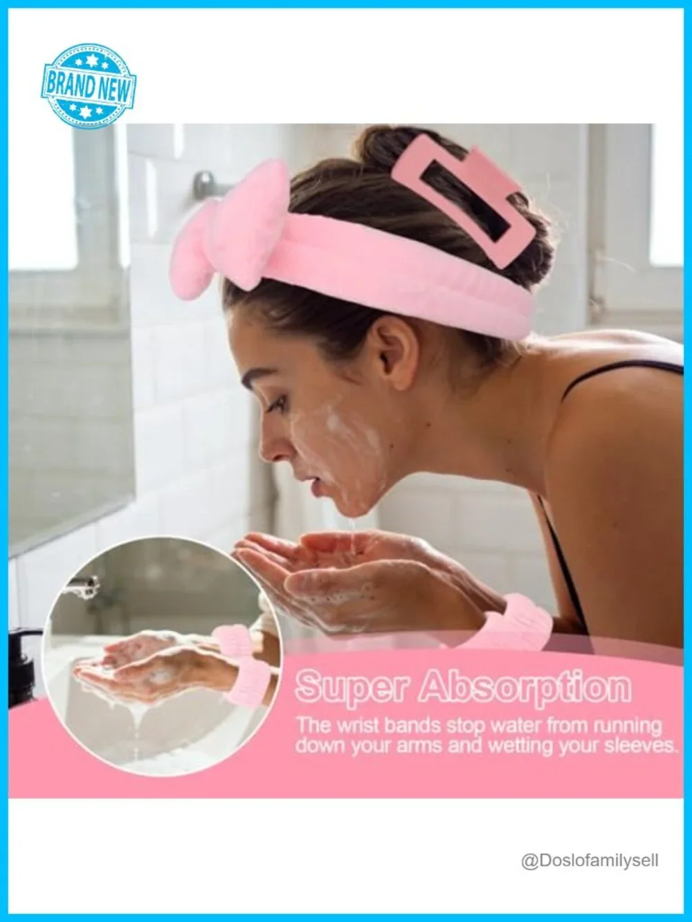 Spa Headband and Wristband Set with Hair Claw Clips Facial Headbands for